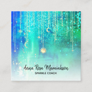 Carte De Visite Carré *~* Soleil Gold Stars Sparkle Moon Celestial Cosmi