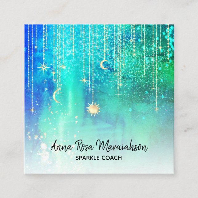 Carte De Visite Carré *~* Soleil Gold Stars Sparkle Moon Celestial Cosmi (Devant)