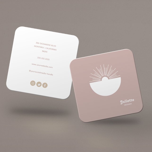 Carte De Visite Carré Solide "Dusty Blush" Retro Sunset (Créateur téléchargé)