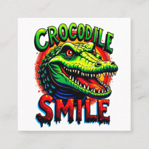 Carte De Visite Carré "Sourire joyeux de crocodile - Amusant et Whimsica