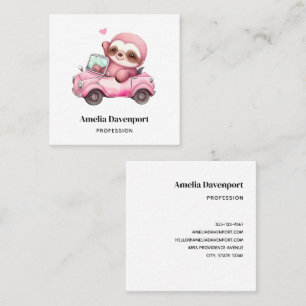Carte De Visite Carré Sourire rose Sloth conduisant une convertible