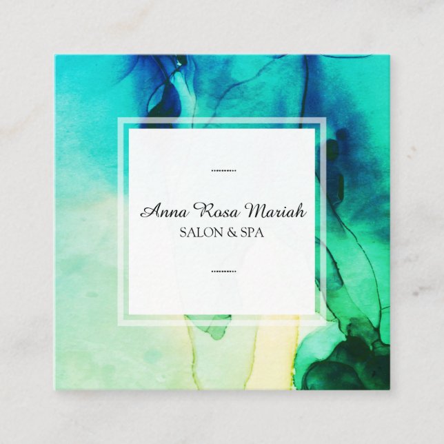 Carte De Visite Carré *~* Spa Abstrait Artiste Vert Turqoise Chic (Devant)