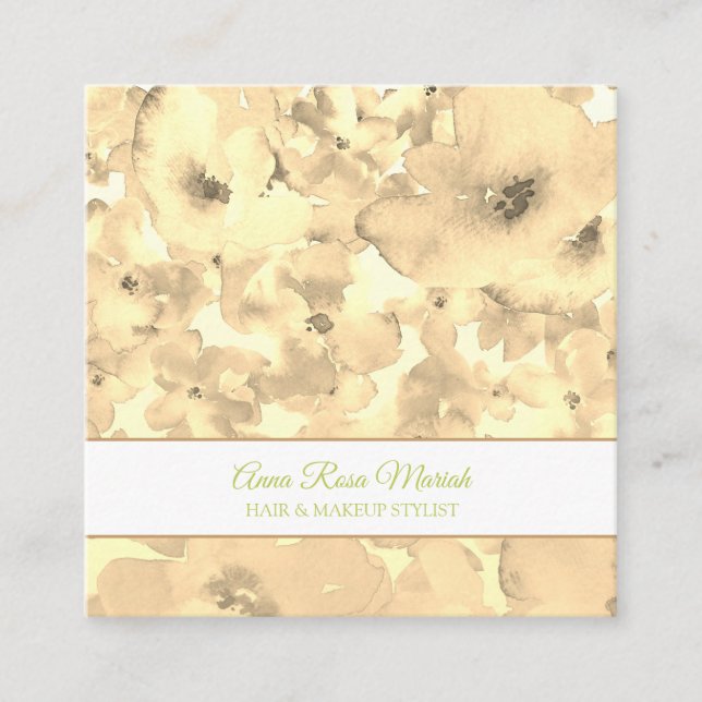 Carte De Visite Carré *~* Spa Populaire Chic Floral Motif Fille Beauté (Devant)