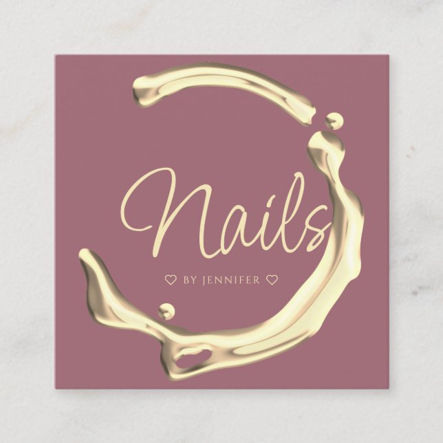 Carte De Visite Carré Splash Gold Polonais Élégants ongles modernes (Devant)