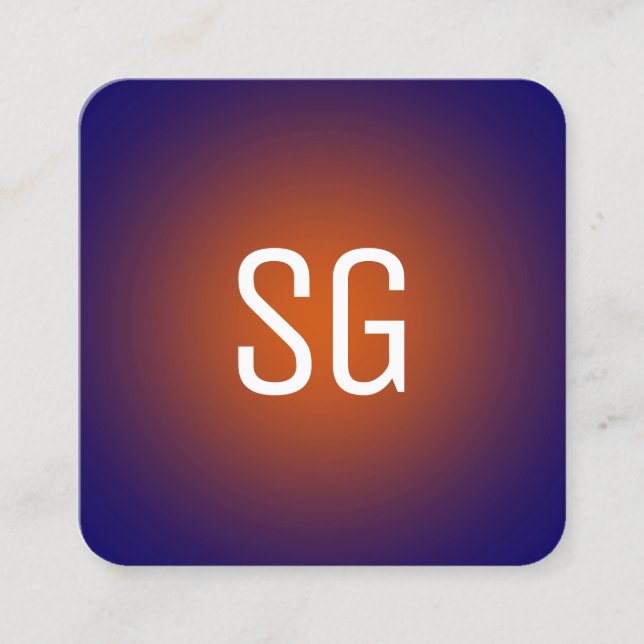 Carte De Visite Carré Spot doux - Initiales - Orange sur Marine profonde (Devant)