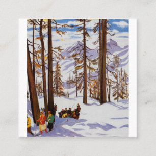 Carte De Visite Carré St. Moritz Vintage Skiers Élégance Alpine Art