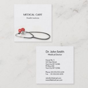 Carte De Visite Carré Stéthoscope avec Cœur Soins Médicaux & Santé