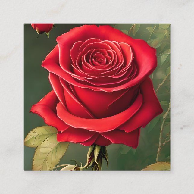 Carte De Visite Carré Sticker de peinture botanique rose rouge (Devant)