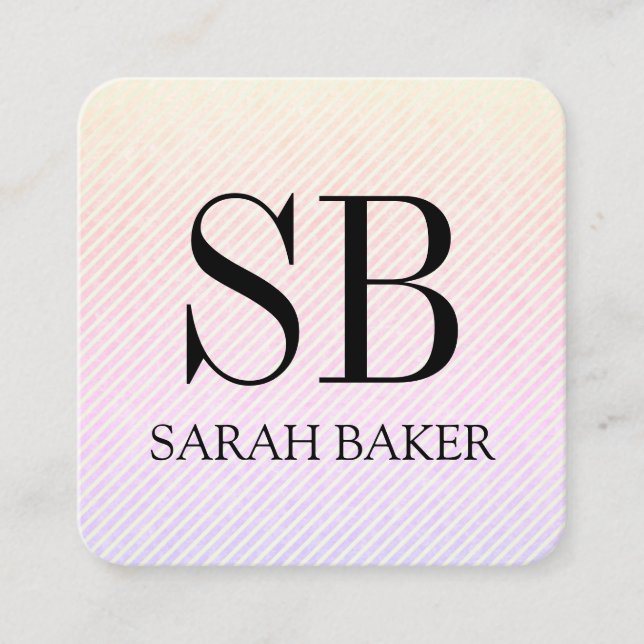 Carte De Visite Carré Stripes et Monogrammes de script (Devant)