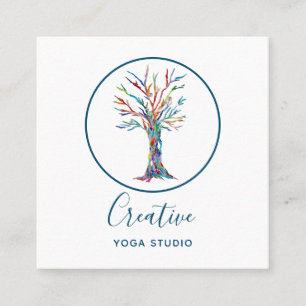 Carte De Visite Carré Studio De Yoga d'arbre élégant