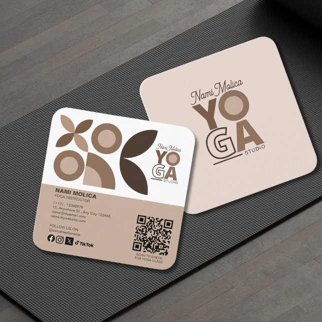 Carte De Visite Carré Studio de Yoga Motif Brown beige moderne (Créateur téléchargé)