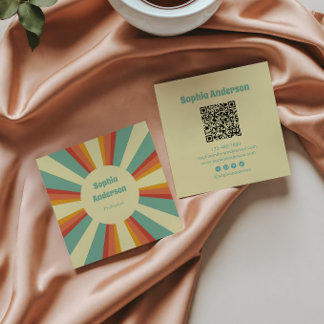 Carte De Visite Carré Style les années 70 en gras avec code QR personnal