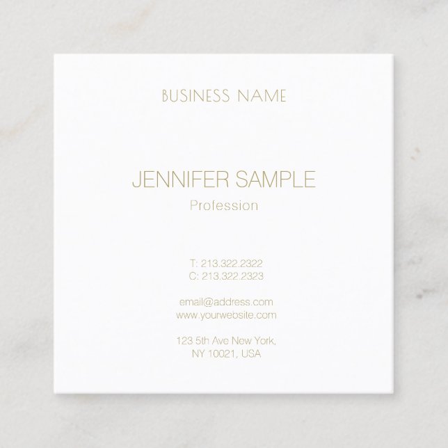 Carte De Visite Carré Style moderne minimaliste Gold Texte Police Luxe (Devant)