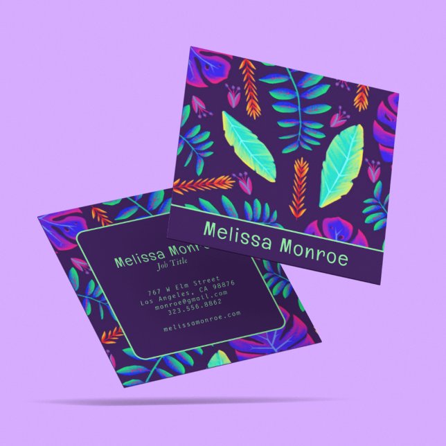 Carte De Visite Carré Style unique tendance Neon Floral Garden (Créateur téléchargé)
