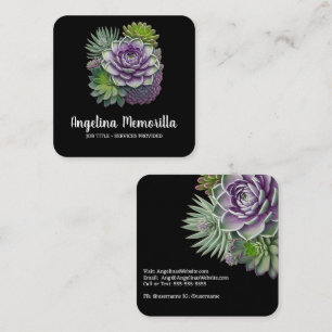Carte De Visite Carré Succulents verts et violets Plantes de jardin