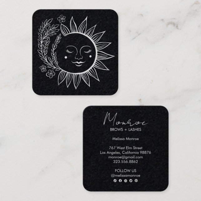 Carte De Visite Carré Sun Flowers Boho Line Art Élégant médias sociaux (Devant / Derrière)