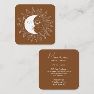 Carte De Visite Carré Sun & Moon Boho Line Art Elegant Earthy Social