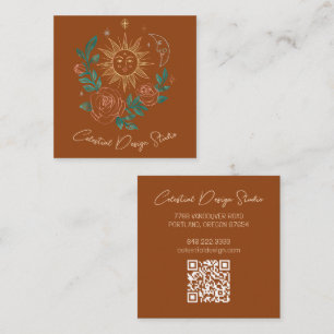 Carte De Visite Carré Sun Moon & Rose Magique Boho Colorful CUSTOM QR