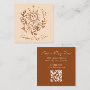 Carte De Visite Carré Sun Moon & Rose Magique Boho Earthy CUSTOM QR