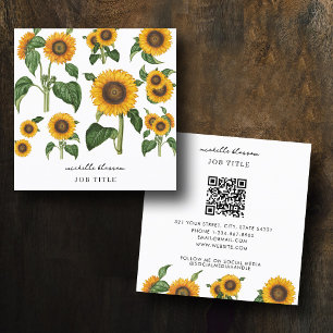 Carte De Visite Carré Sunflower Botanical Foliage Greenery Code QR
