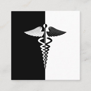 Carte De Visite Carré Symbole de Caduceus noir et blanc
