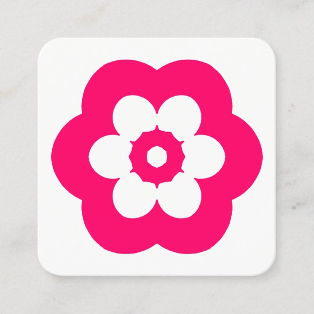 Carte De Visite Carré Symbole de fleurs - Rouge néon sur blanc (Devant)