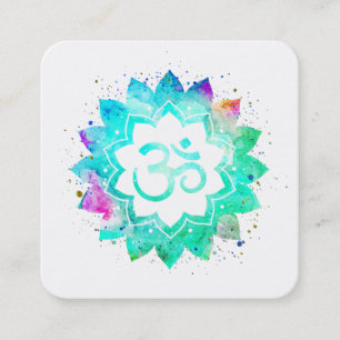 Carte De Visite Carré ~* Symbole de Lotus Vert Bleu Mandala Om Aum