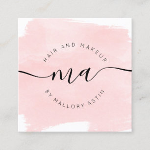 Carte De Visite Carré Symbole des initiales maquillage aquarelle rose mo