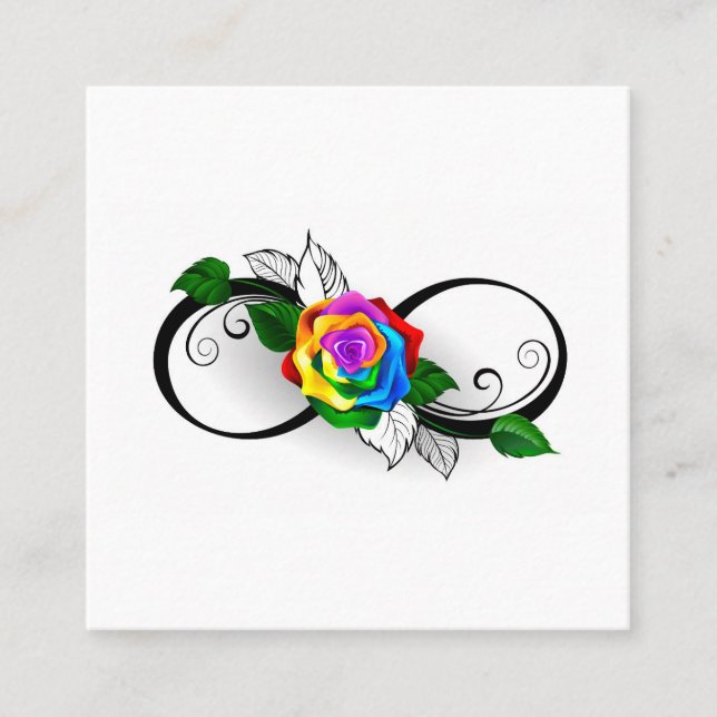 Carte De Visite Carré Symbole d'infini avec Rose arc-en-ciel (Devant)