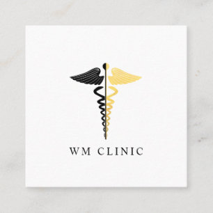Carte De Visite Carré Symbole Faux Gold Foil et Black Caduceus
