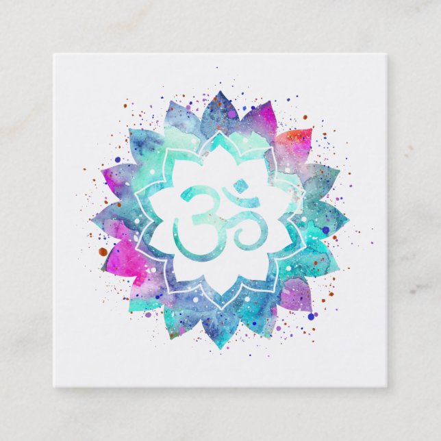 Carte De Visite Carré *~* Symbole Lotus Mandala Om Aum (Devant)