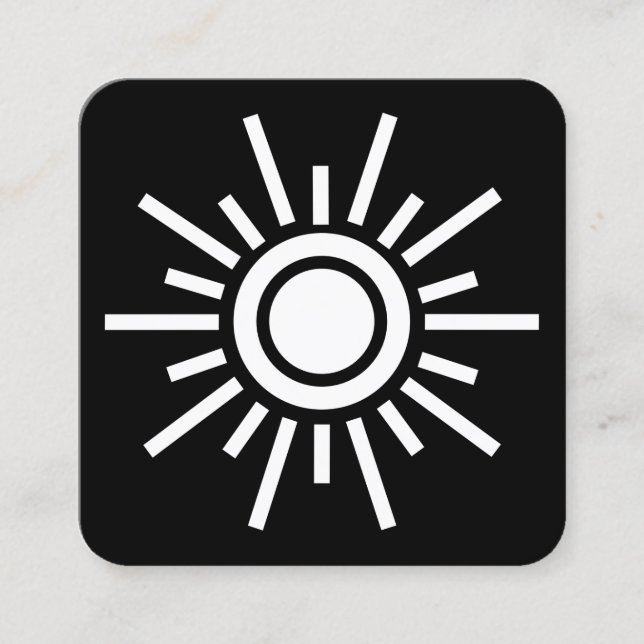 Carte De Visite Carré Symbole Sun 01 - Blanc sur noir (Devant)