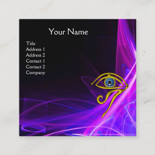 CARTE DE VISITE CARRÉ TALISMAN BLEUE, YEUX HORUS, VAGUES LUMINEUSES ROSE (Devant)