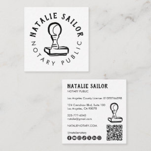 Carte De Visite Carré Tampographie en bois Logo Notaire public QR Réseau
