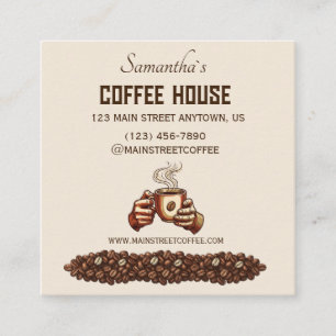 Carte De Visite Carré Tasse à café vintage Marque de café personnalisée