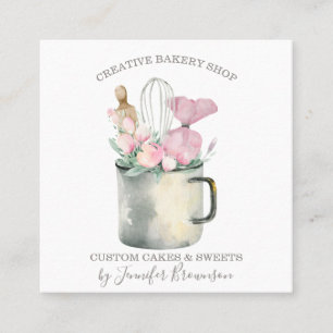 Carte De Visite Carré Tasse de chef pâtissier de boulangerie Bohème chic