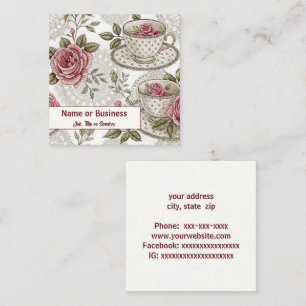 Carte De Visite Carré Tasses à thé et roses