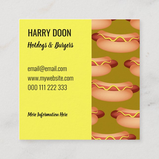 Carte De Visite Carré Tasty Fast Food Hotdog Modèle  (Dos)