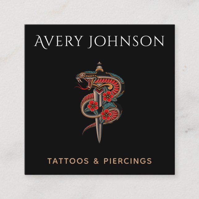 Carte De Visite Carré Tatouage et perçage moderne serpent et chevalier à (Devant)