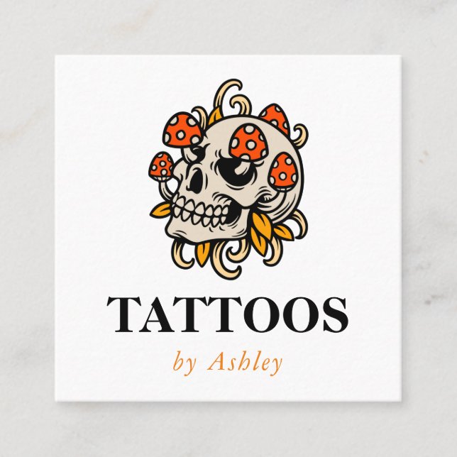 Carte De Visite Carré Tattoo Artist Ajoutez Votre Crâne Créatif Sur Les  (Devant)