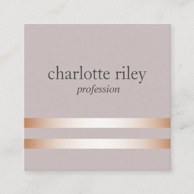 Carte De Visite Carré Taupe | Double Rose Gold Stripes élégant (Devant)