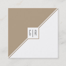 Carte De Visite Carré Taupe, triangles blancs, monogramme moderne géomét