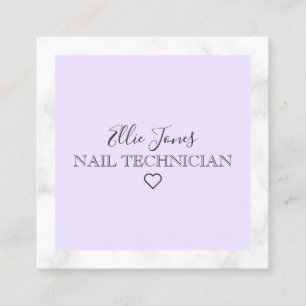 Carte De Visite Carré Technicien moderne en marbre blanc et ongles viole