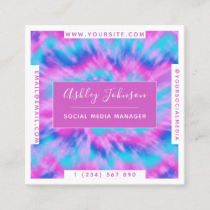 Carte De Visite Carré Teinture moderne rose bleu et violet tendance coul
