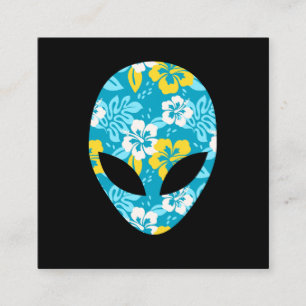 Carte De Visite Carré Tête d'alien hawaïen - Drôle d'alien