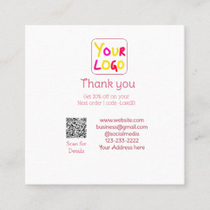 Carte De Visite Carré texte simple minimal ajoutez votre logo/dessin ici
