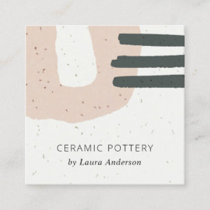 CARTE DE VISITE CARRÉ TEXTURE CÉRAMIQUE ABSTRAITE CHIC PEACH PINK SPECKÉ