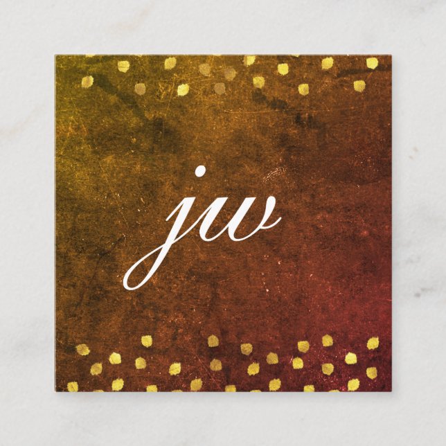 Carte De Visite Carré Texture élégante avec monogramme de taches dorées (Devant)