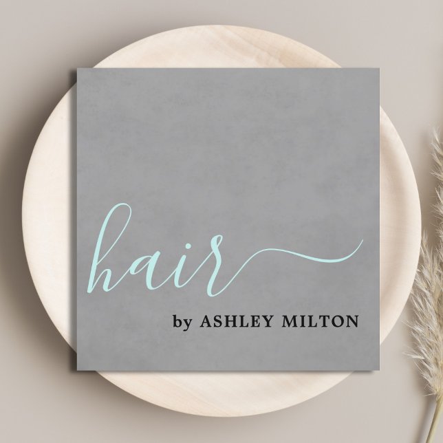 Carte De Visite Carré Texture élégante gris turquoise Typographie Cheveu (Créateur téléchargé)