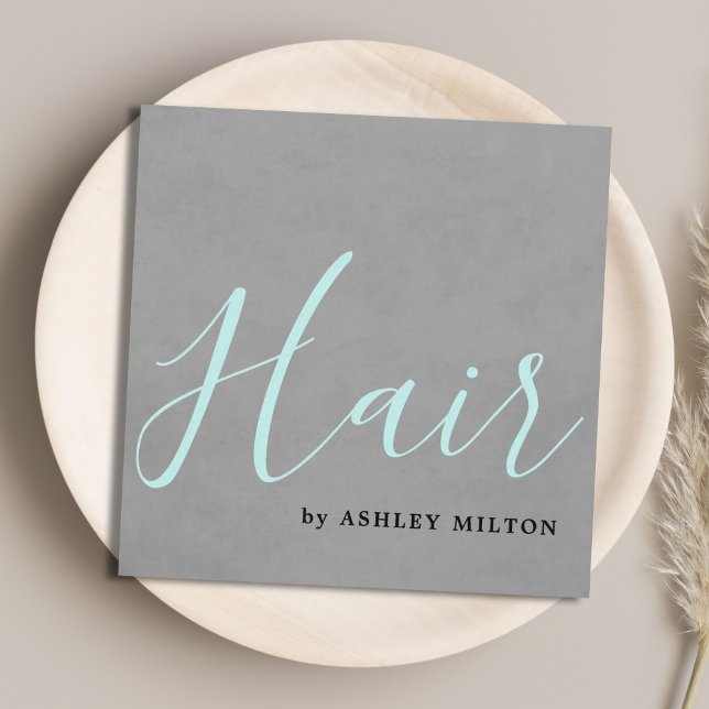 Carte De Visite Carré Texture élégante gris turquoise Typographie Cheveu (Créateur téléchargé)